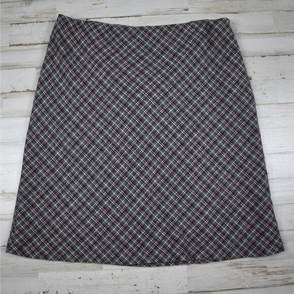 Y2K vintage preppy gray/pink plaid wool blend A-line skirt fits sz 10/30 medium - Picture 1 of 6